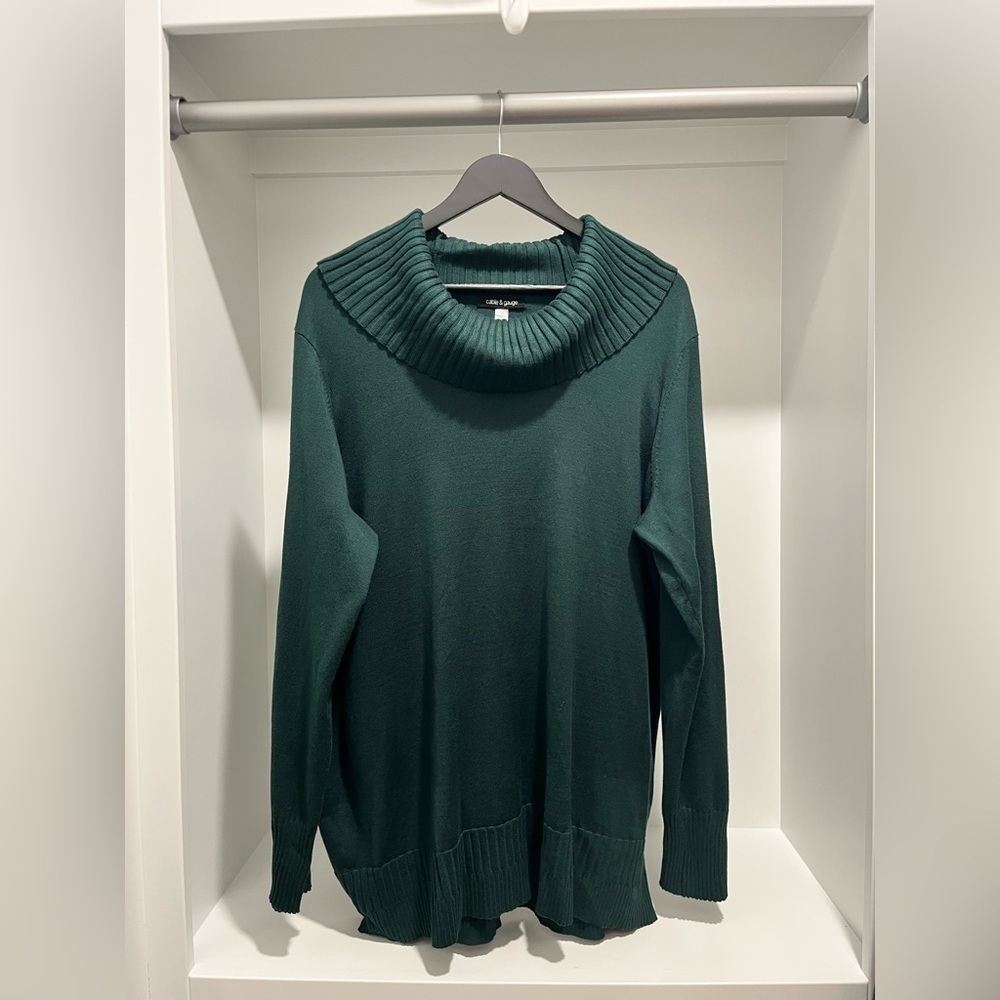 Cable and Gauge cowl neck lightweight sweater in Ponderosa Pine new with tags 1X